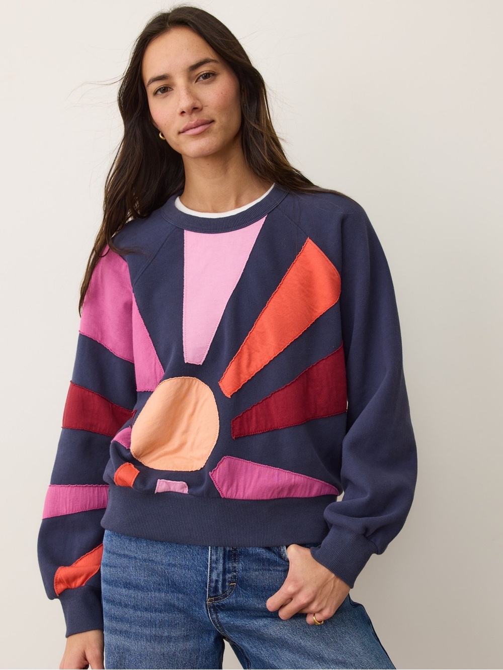 Marine Layer Cloud 9 Fleece Crewneck Navy Pink Size M